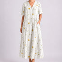Robe Midi Fleurie Femme à Col V et Manches Courtes