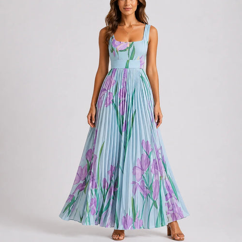 Robe Maxi Fleurie Plissée à Imprimé Jardin pour Femme