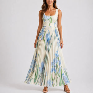 Robe Maxi Fleurie Plissée à Imprimé Jardin pour Femme