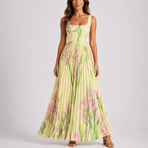 Robe Maxi Fleurie Plissée à Imprimé Jardin pour Femme