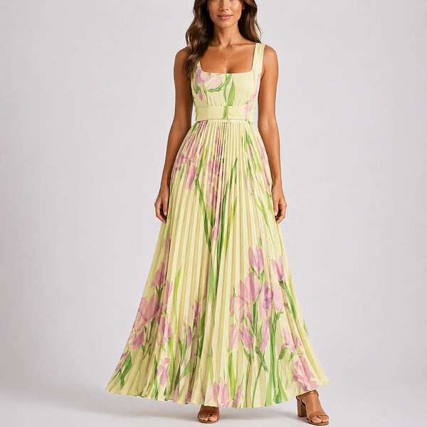Robe Maxi Fleurie Plissée à Imprimé Jardin pour Femme