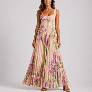 Robe Maxi Fleurie Plissée à Imprimé Jardin pour Femme