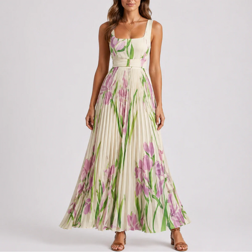 Robe Maxi Fleurie Plissée à Imprimé Jardin pour Femme