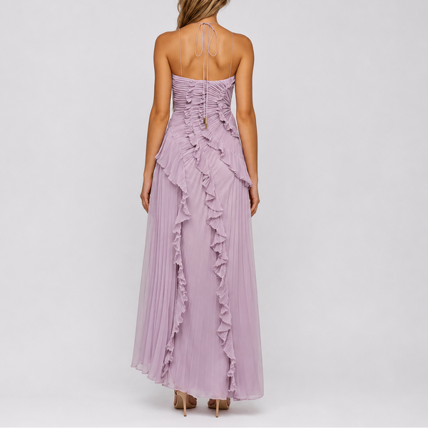 Robe Maxi Plissée à Volants et Col Halter pour Femmes – Mariages & Événements