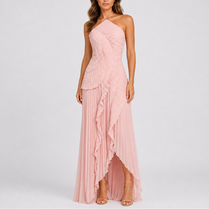 Robe Maxi Plissée à Volants et Col Halter pour Femmes – Mariages & Événements