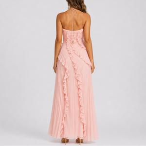Robe Maxi Plissée à Volants et Col Halter pour Femmes – Mariages & Événements