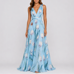 Robe Longue Fleurie Élégante de Soirée pour Femme
