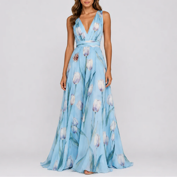 Robe Longue Fleurie Élégante de Soirée pour Femme