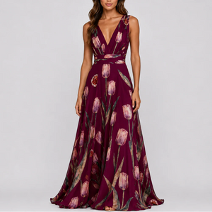 Robe Longue Fleurie Élégante de Soirée pour Femme