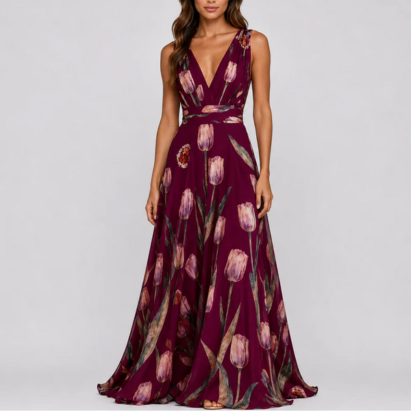 Robe Longue Fleurie Élégante de Soirée pour Femme