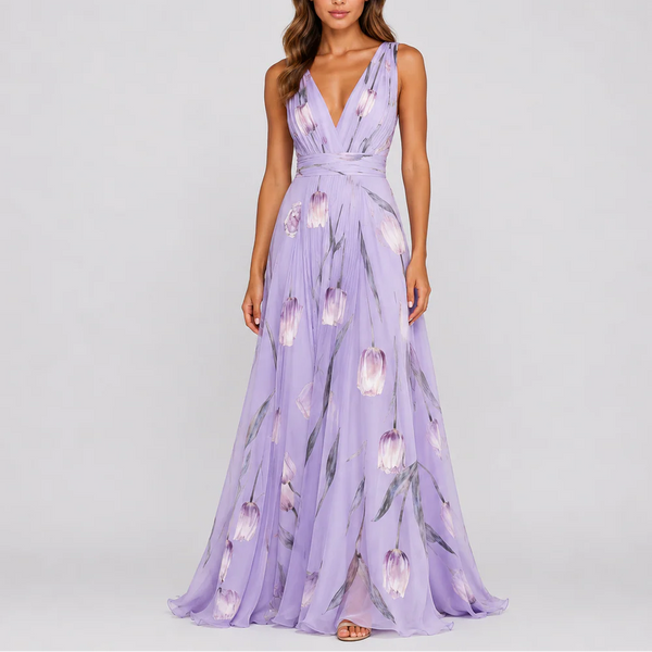 Robe Longue Fleurie Élégante de Soirée pour Femme