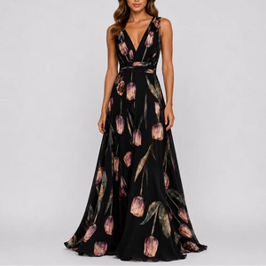 Robe Longue Fleurie Élégante de Soirée pour Femme