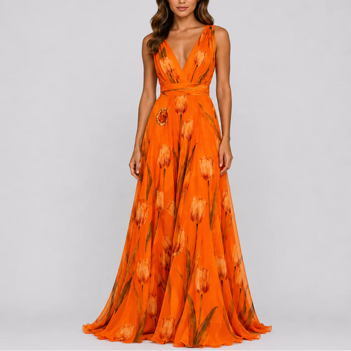 Robe Longue Fleurie Élégante de Soirée pour Femme