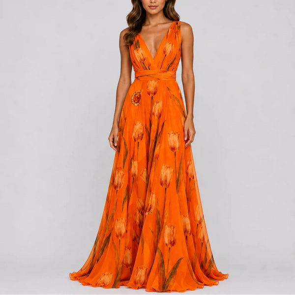 Robe Longue Fleurie Élégante de Soirée pour Femme